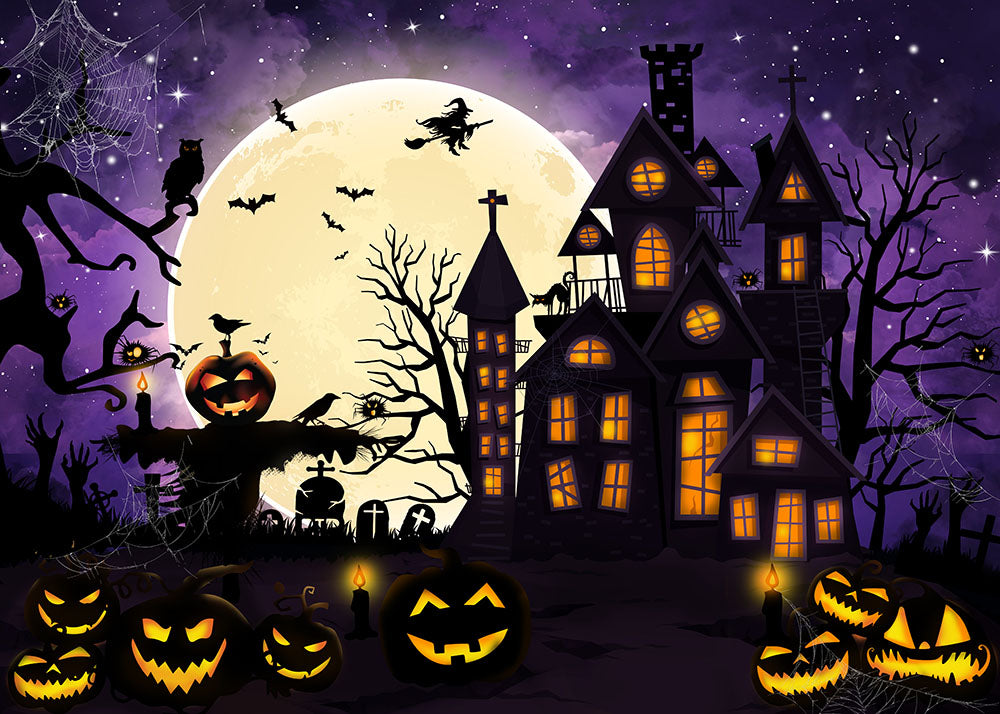 Avezano Witch'S Castle Purple Sky Halloween Backdrop for Photography-AVEZANO